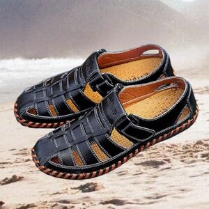 - Black Leather Sz 10 Fisherman Sandals! NEW!